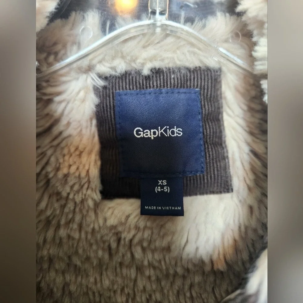 Gap Kids Girls Boys Brown‎ Corduroy Jacket Shearling Sherpa Lined XS 4-5 Unisex